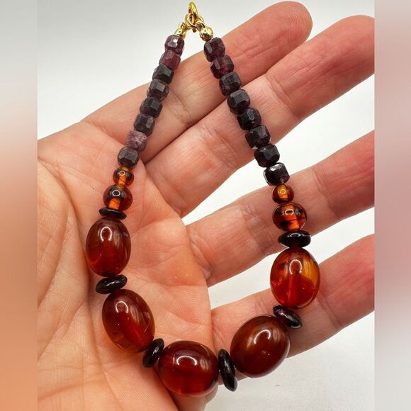 AMAZING Amber and garnet beaded stretchy bracelet! - Picture 7 of 11